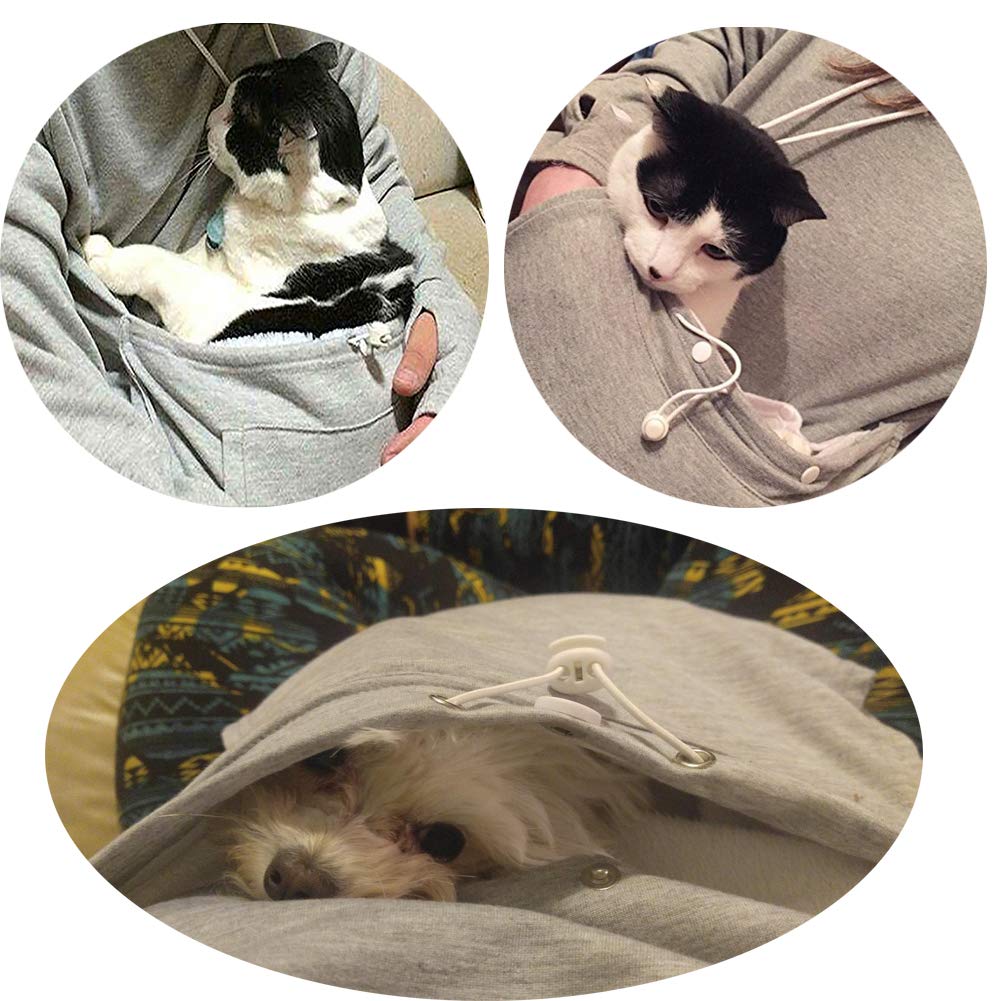 Jomago Womens Pet Carrier Thin Hoodies Kitten Puppy Pouch Shirts Animal Holder Hood Long Sleeve Sweatshirt Thin Grey