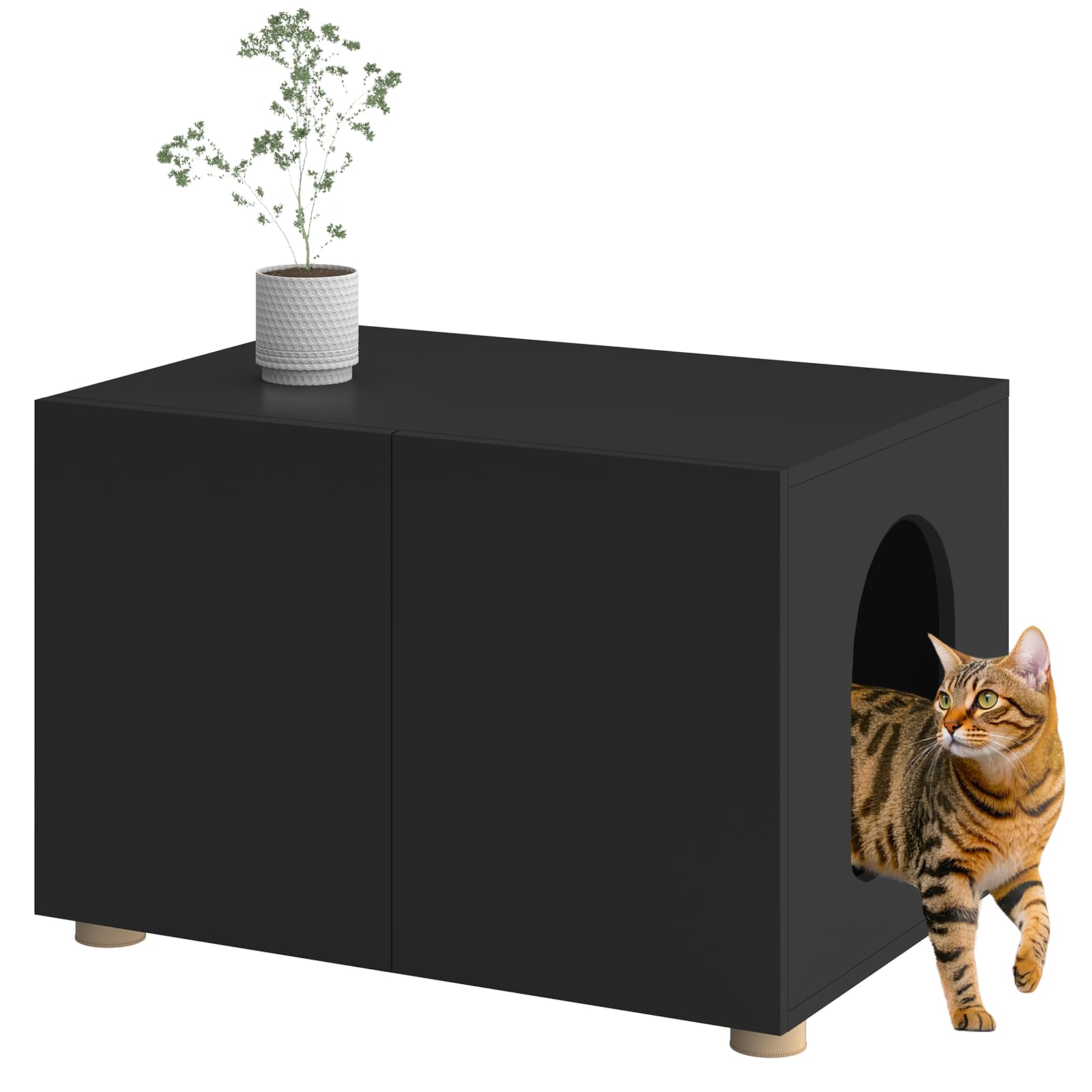Amunrbrek Cat Litter Box Enclosure, Litter Box Furniture, Stylish Modern Litter Box Cabinet, Wooden Cat House, End Table, Nights