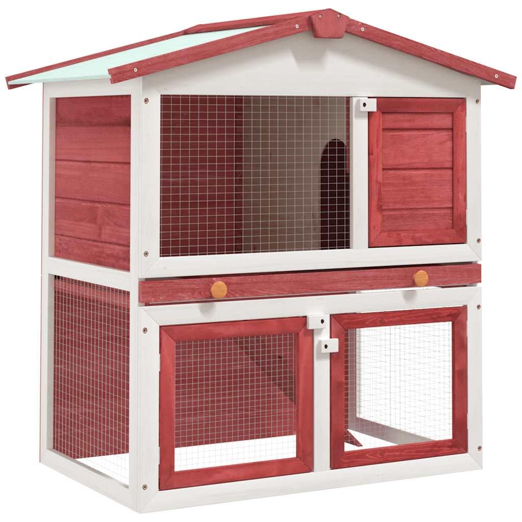 vidaXL Outdoor Rabbit Hutch with 3 Doors, 2-Layer Wooden Pet Enclosure with Wire Mesh, Easy-Clean Design, Secure Living Space for Small Animals