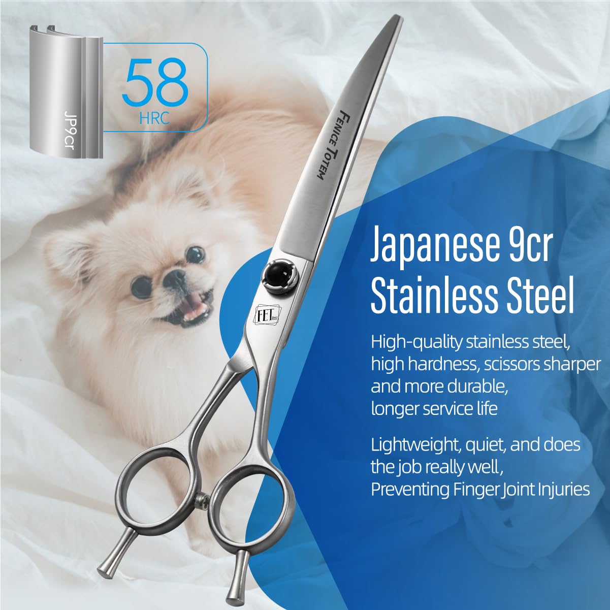 Fenice Totem Dog Grooming Scissors: 7.5 inch Pet Curved Shears Made Of Japanese 9CR Advanced Stainless Steel Professional Groomi