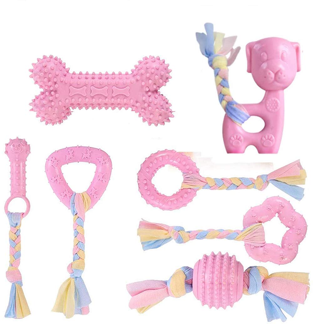 Camiter Dog Chew Toys, 7Pcs Dog Puppies Teething Chewing Toy Set With Ball And Colorful Ropes, Interactive Pet Toys For Small An