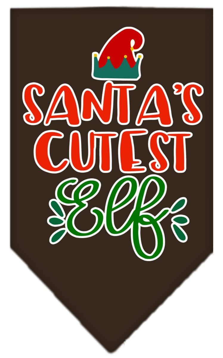 Christmas Pet and Dog Bandana Screen Printed, "Santa's Cutest Elf" Cocoa Small