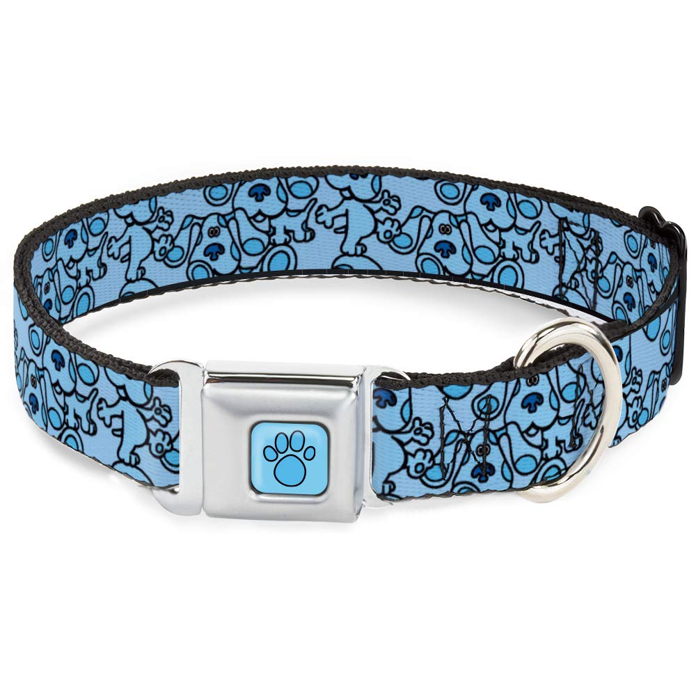 Dog Collar Seatbelt Buckle Blues Clues Blue Poses Scattered 20 To 31 Inches 1.5 Inch Wide