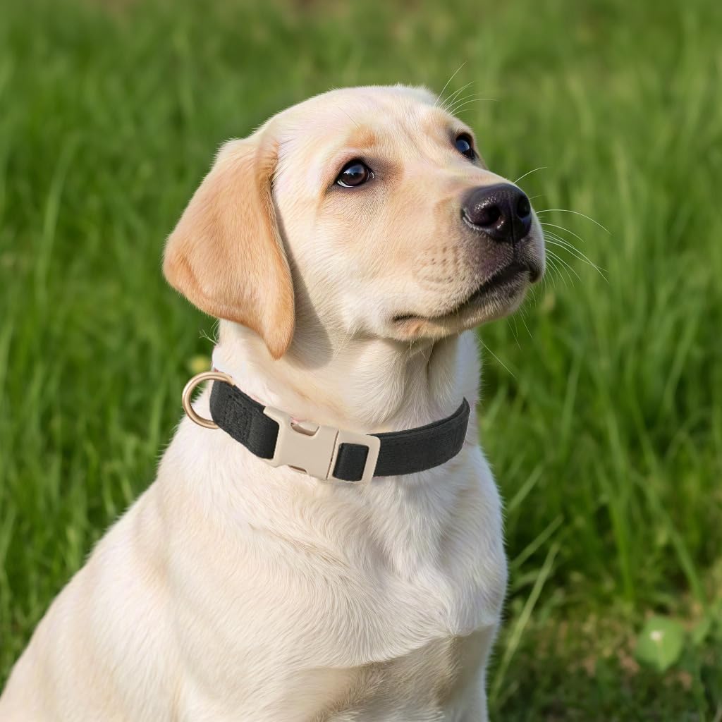Yudote Soft Cotton Dog Collar Adjustable Corduroy Dog Collars For Small Medium Large Dogs(Black,Small)
