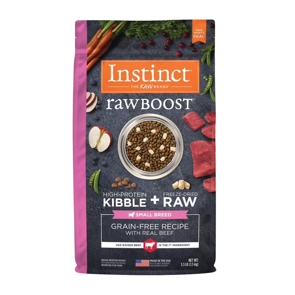 Instinct Raw Boost Small Breed, Natural Dry Dog Food with Freeze Dried Pieces, High Protein, Grain Free Recipe - Real Beef, 3.5 