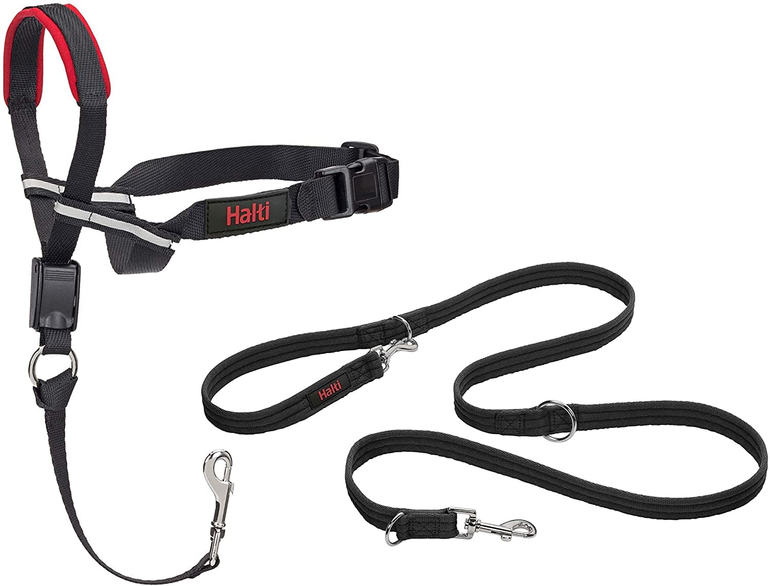 Halti Optifit Headcollar Size Medium & Halti Training Leash Size Large, Black Combination Pack - Stop Your Dog Pulling on the Le