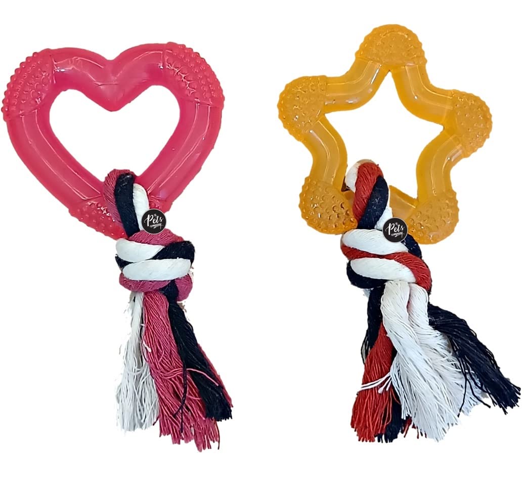 The Pets Company Heart & Star Rope Knot Puppy Chew Teething Toy Set Of 2 For Playing And Teeth Cleaning Training