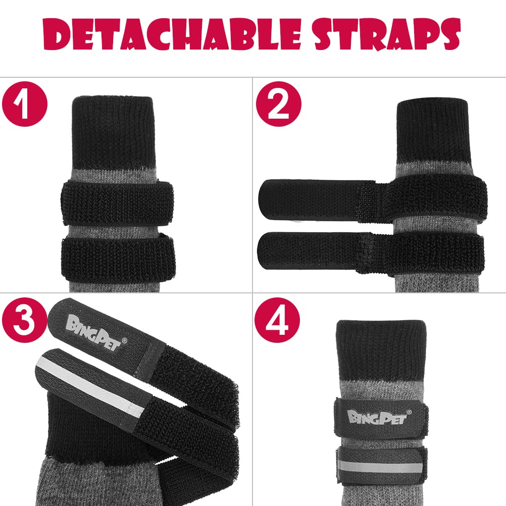 Bingpet Anti-Slip Dog Socks, Waterproof Paw Protectors With Reflective Straps, Dog Boots For Hot Pavement For All Season, Dog Shoes With Traction Control For Indoor & Outdoor Wear, 4Pcs