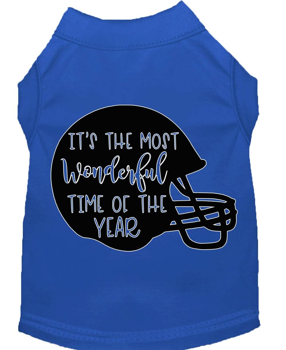 Pet Dog & Cat Shirt Screen Printed, "It's The Most Wonderful Time Of The Year (Football)" Blue 2XL (20-25 lbs.)