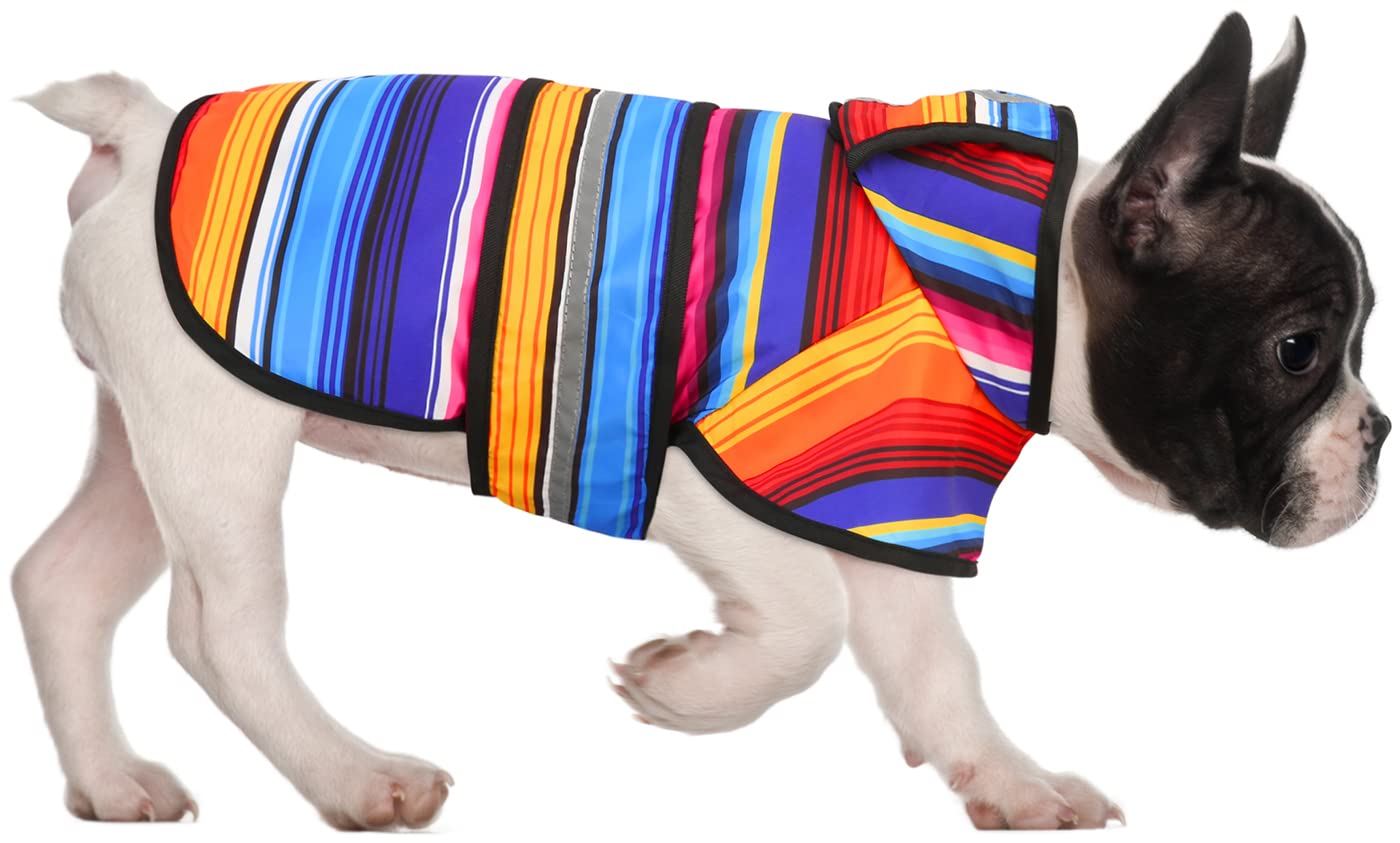 Hde Dog Raincoat Hooded Slicker Poncho For Small To X-Large Dogs And Puppies Baja Stripes - S