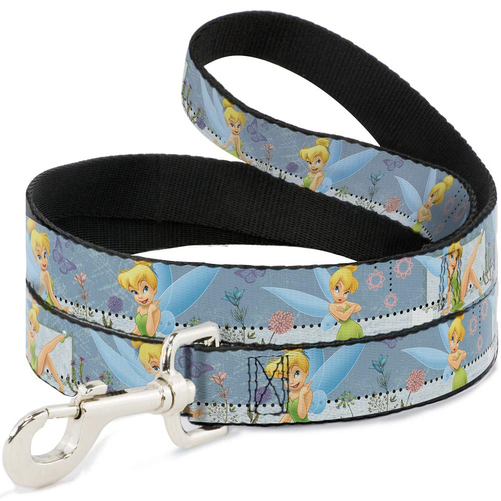 Buckle-Down Pet Leash - Tinker Bell Garden Poses - 6 Feet Long - 1.5'' Wide