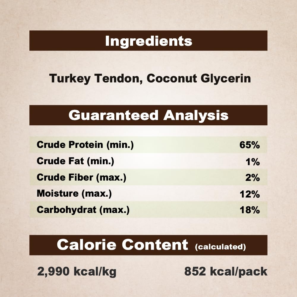 Afreschi Natural Turkey Tendon Strip 10oz, Turkey Sourced from USA, All Natural Puppy Chew, Hypoallergenic, Rawhide Alternative