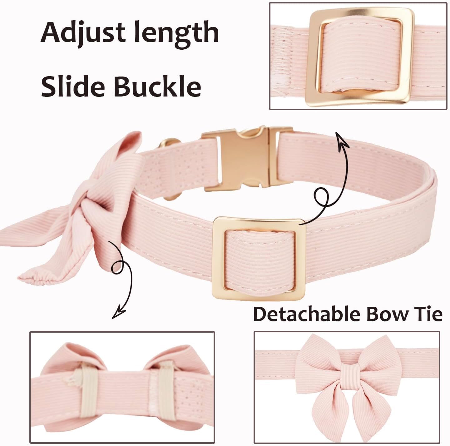 Ewinoom Bowtie Dog Collar Adjustable Soft Collars With Detachable Bow Tie And Metal Buckle For Female Small Medium Large Dogs,Ba