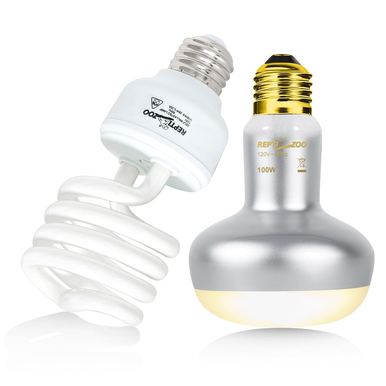 Reptizoo Reptile Heat Lamp Bulb And Uvb 10.0 Reptile Light Combo Pack, 100W Intense Basking Spot Light Uva Heat Lamp Bulb, 26W E
