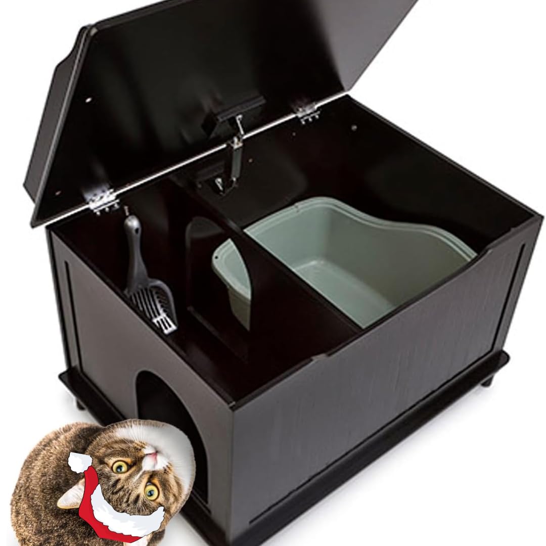 DESIGNER PET PRODUCTS Designer Catbox Litter Box Enclosure, Large, Engineered Wood, Black, Model DCB-B