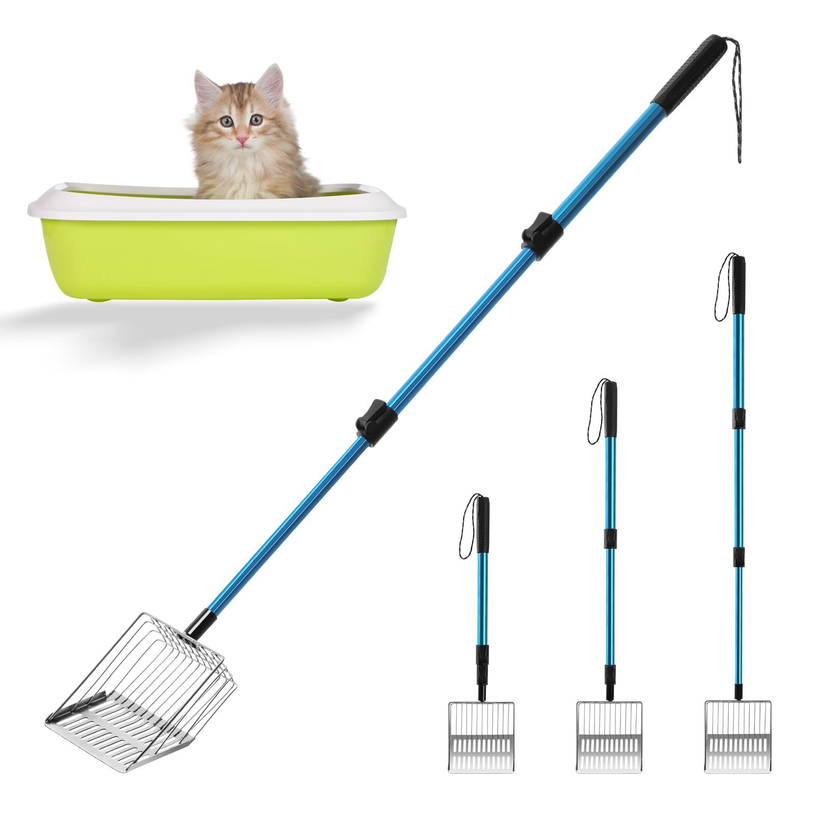 Polarduck Cat Litter Scoop Long Handle: 22''-40.5'' Extendable Metal Cat Poop Scooper With Deep Shovel For Litter Box Durable He