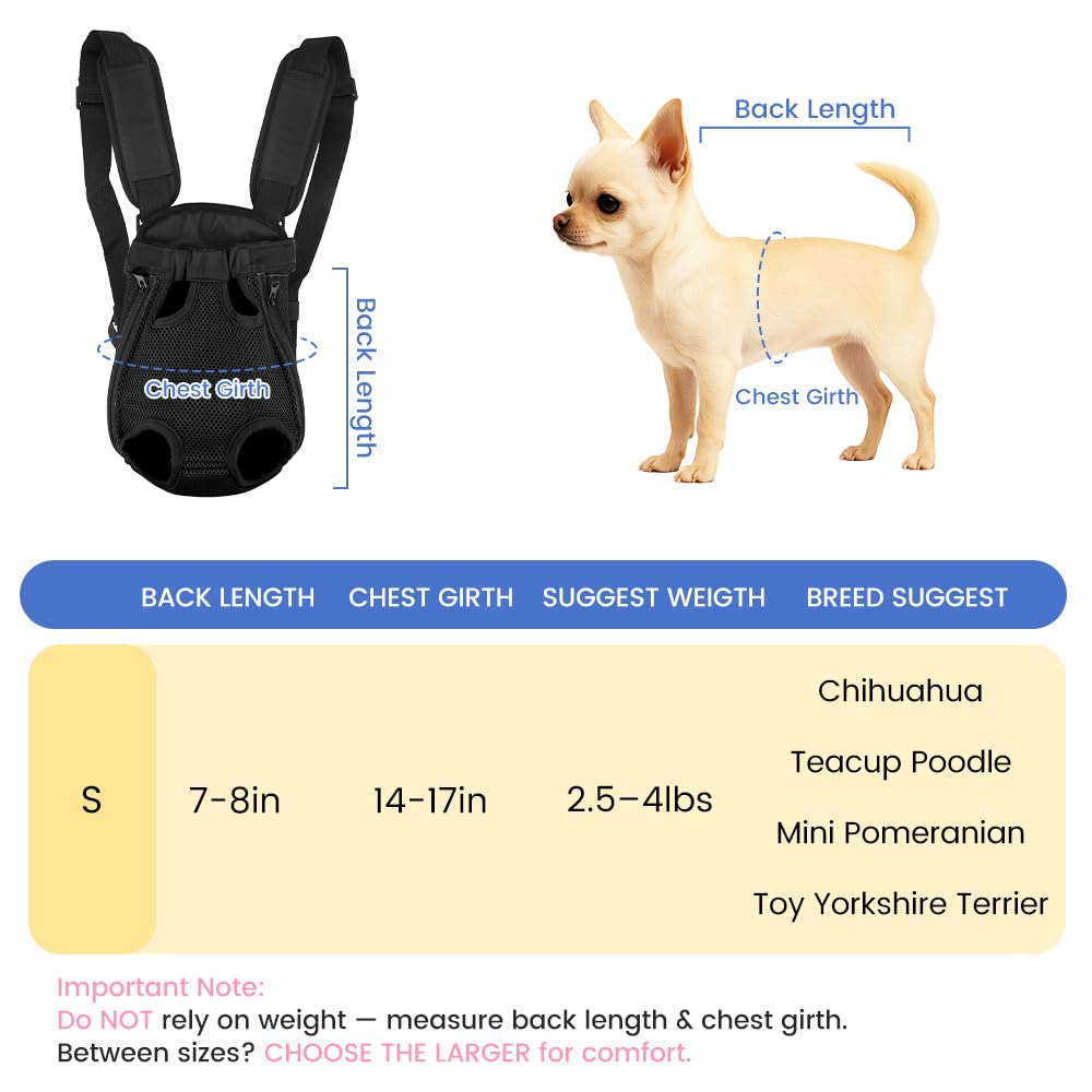 Dog Backpack Carrier, Adjustable Pet Front Carriers, Legs Out Carrying Sling Travel Bag for Small Medium Dogs 2.5-4 Lbs, Soft We