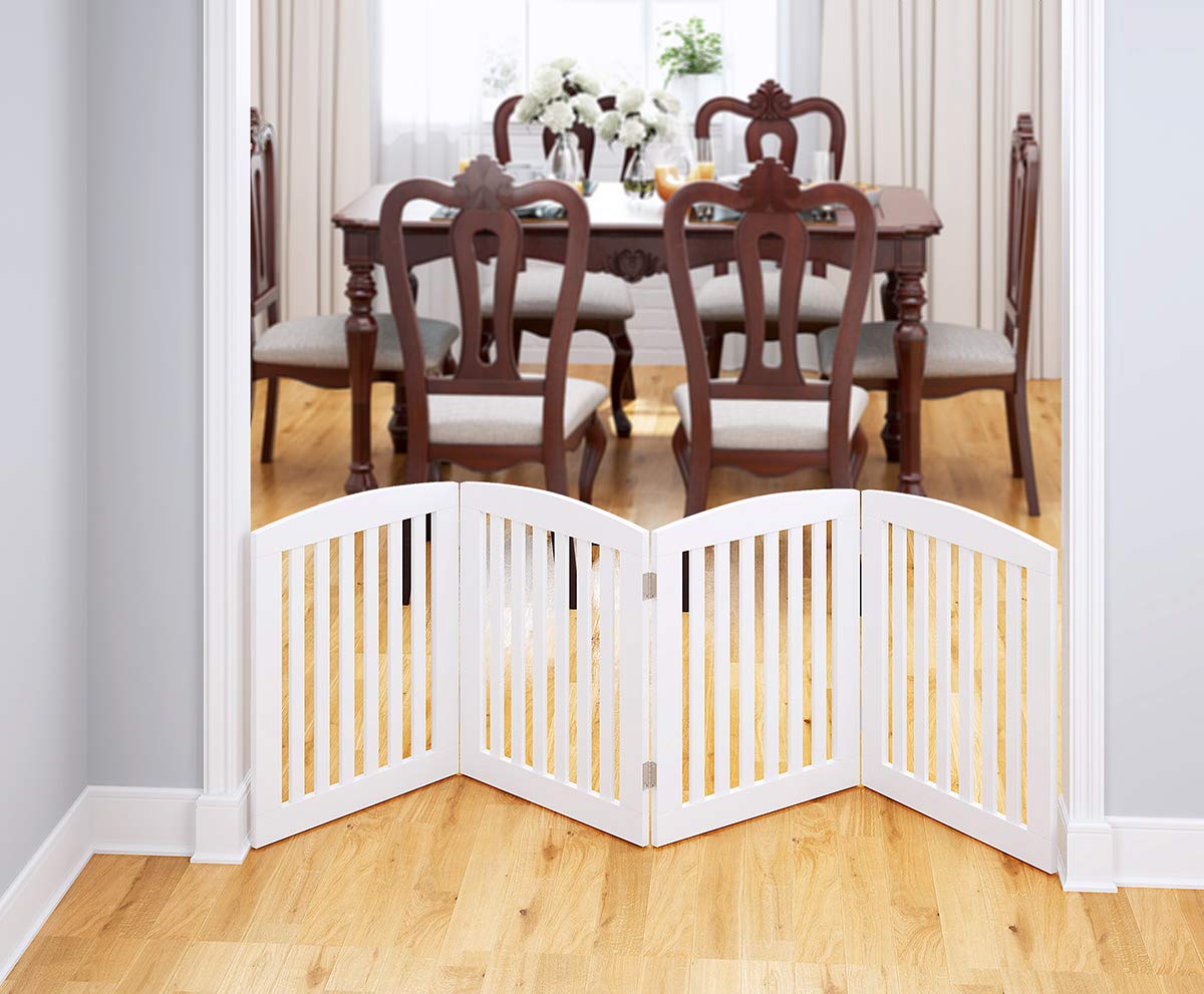 PAWLAND Wooden Pet Gate - 24" Height, 4 Panels, Foldable Dog Barrier for Doorways & Stairs, White