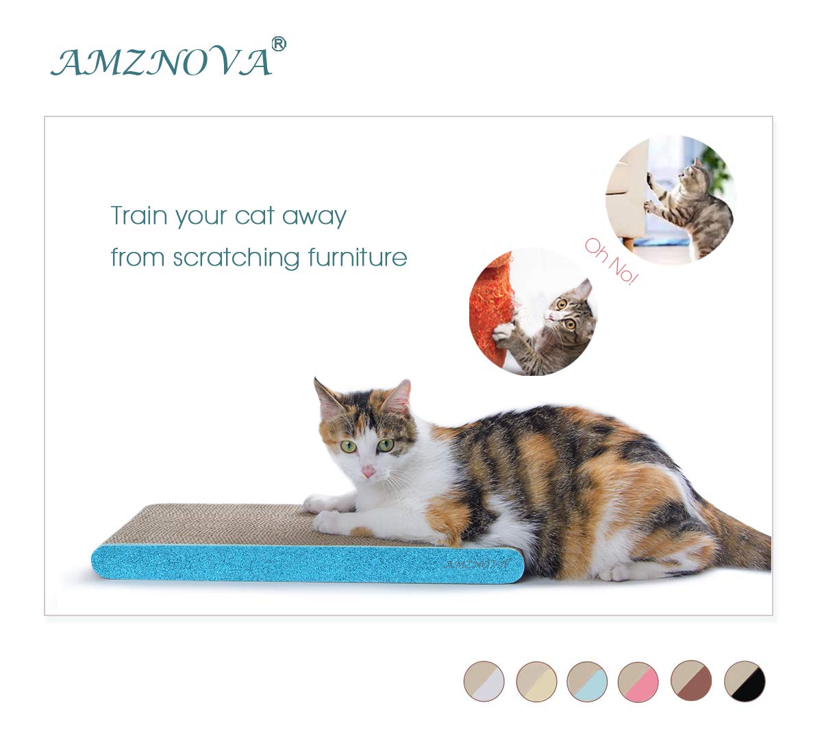 Amznova Cat Scratcher, Cardboard Cat Scratchers, Durable & Recyclable Scratch Pad, Colors Series, Narrow, Glitter Blue