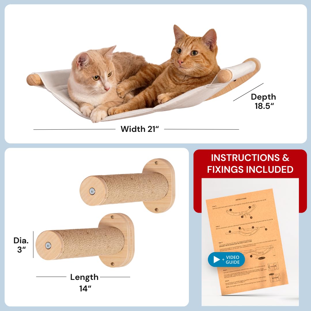 7 Ruby Road Cat Hammock Wall Mounted Cat Shelf With Two Steps - Cat Wall Shelves And Perches For Sleeping, Playing, Climbing, And Lounging - Modern Cat Bed & Furniture For Large Cats Or Kitty