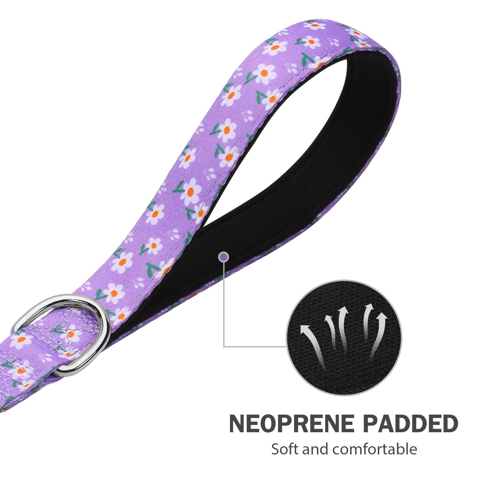 Hikiko Cute Girl Double Handle Dog Leash 5 Foot Padded Traffic Handles For Walking Training (Purple Floral, 5Ft)