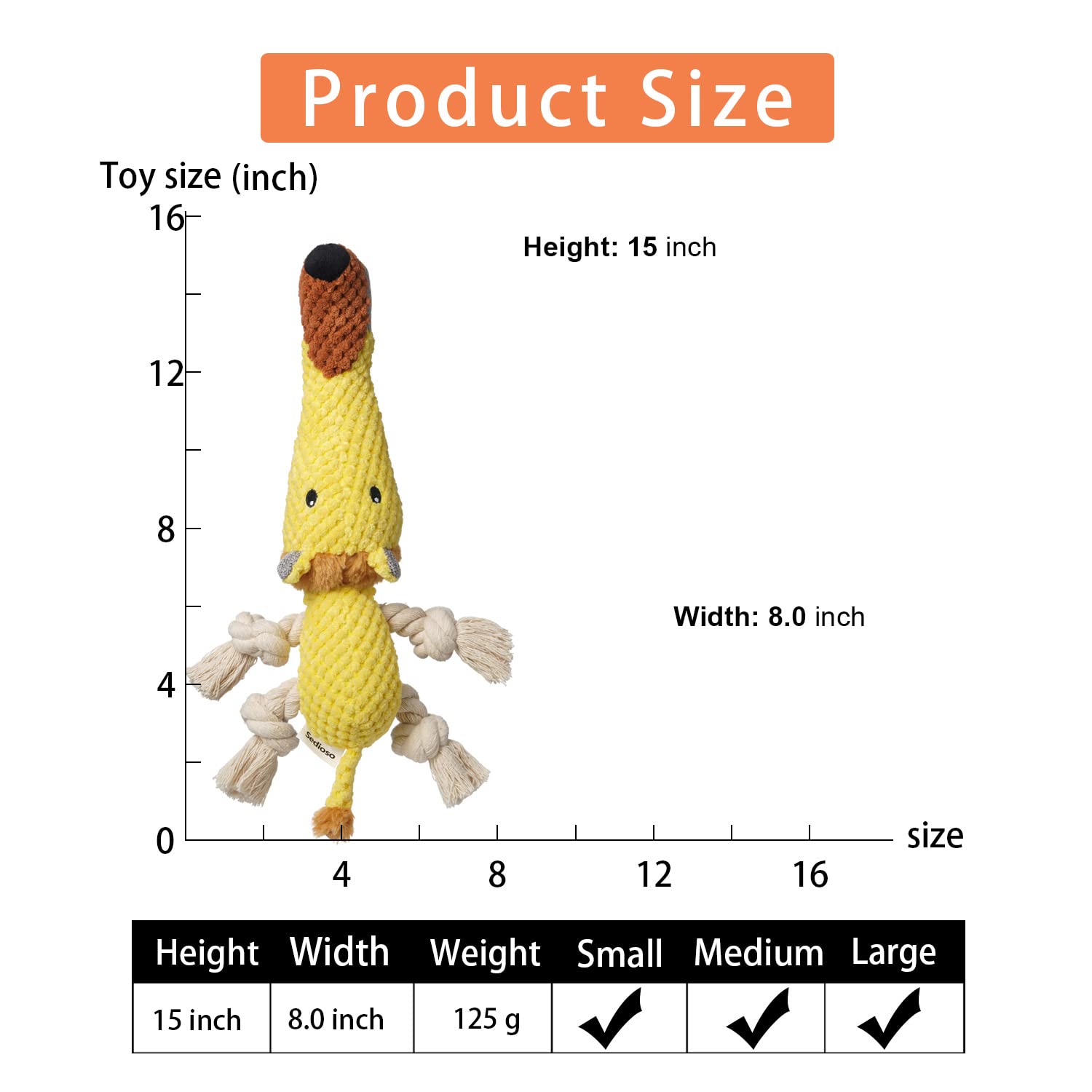 Sedioso Dog Toys, Dog Plush Toy for Large Breed, Cute Squeaky Dogs Toy with Crinkle Paper, Puppy Stuffed Animal Chew Toys for Sm
