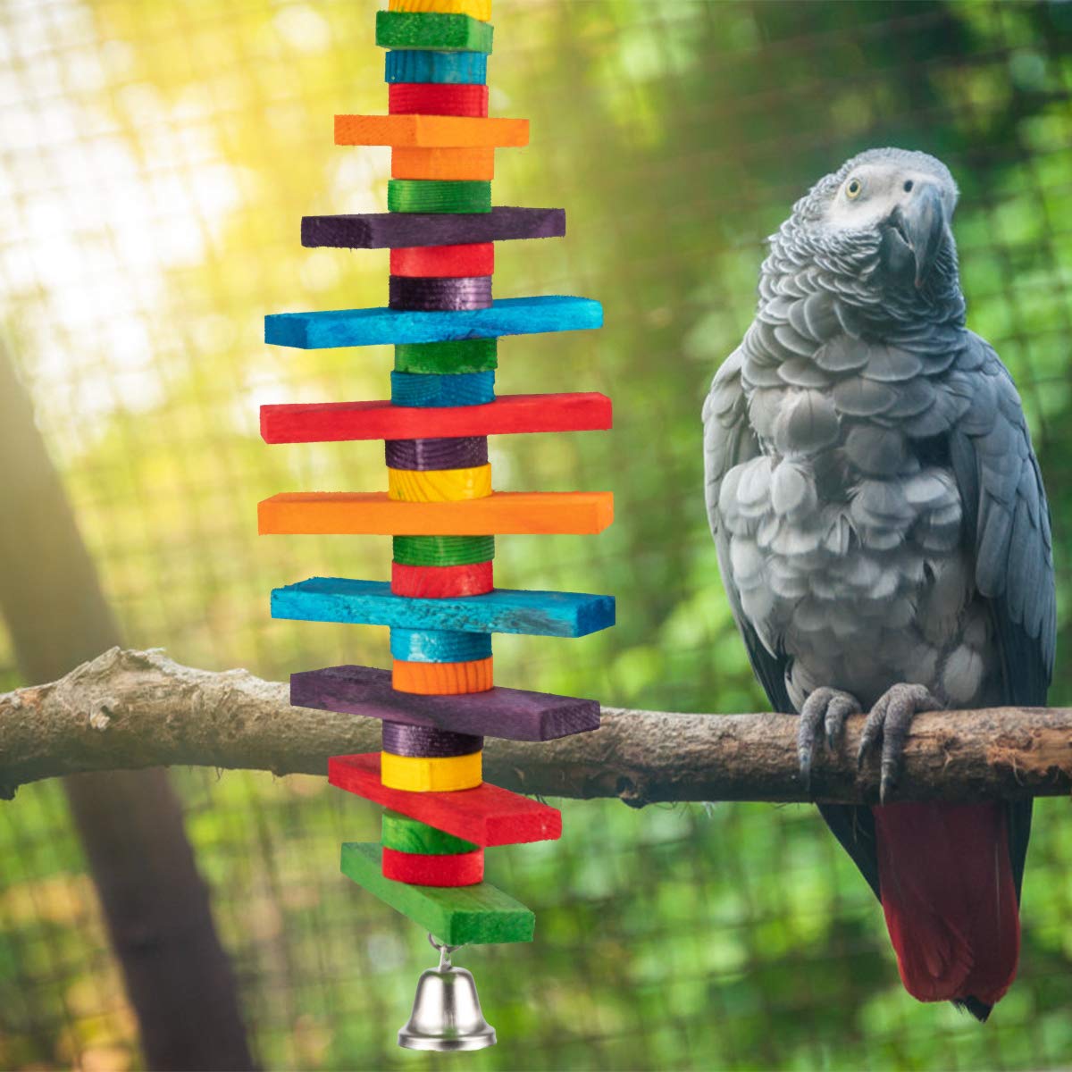 Mewtogo 2Pcs Bird Toys - Parrot Toys With Multicolored Natural Wooden Blocks, Bird Chewing Sticks Toys For Conures Parakeets Coc