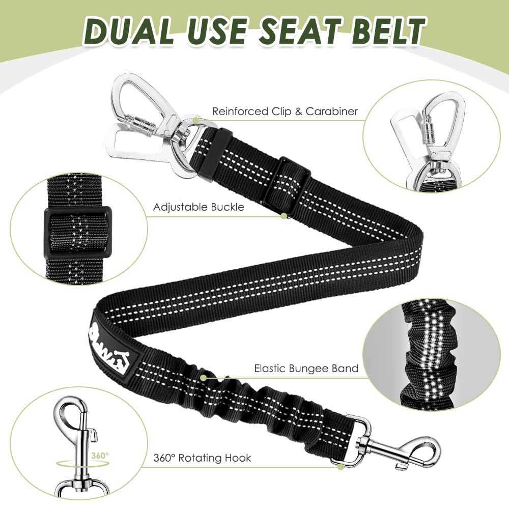Slowton Dog Car Harness Seat Belt Set, Dog Vest Harness Adjustable Mesh Breathable & Vehicle Safety Seatbelt Tether With Elastic Bungee For Small Medium Large Pets (Lime Green, S)