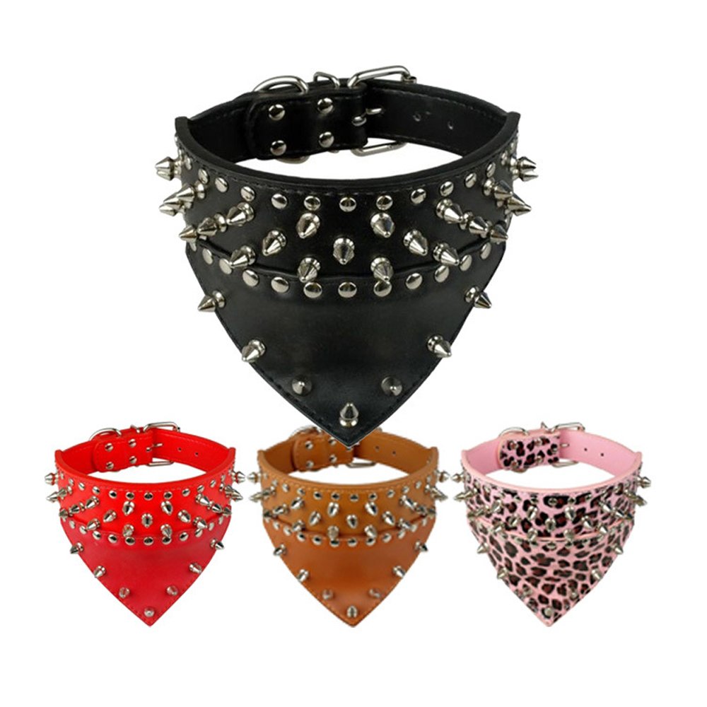 Dogs Kingdom 20-26 Length Triangle Collar Design Spiked Silver Rivets Studded Leather Dog Collar Heavy Duty for Medium Large Bre