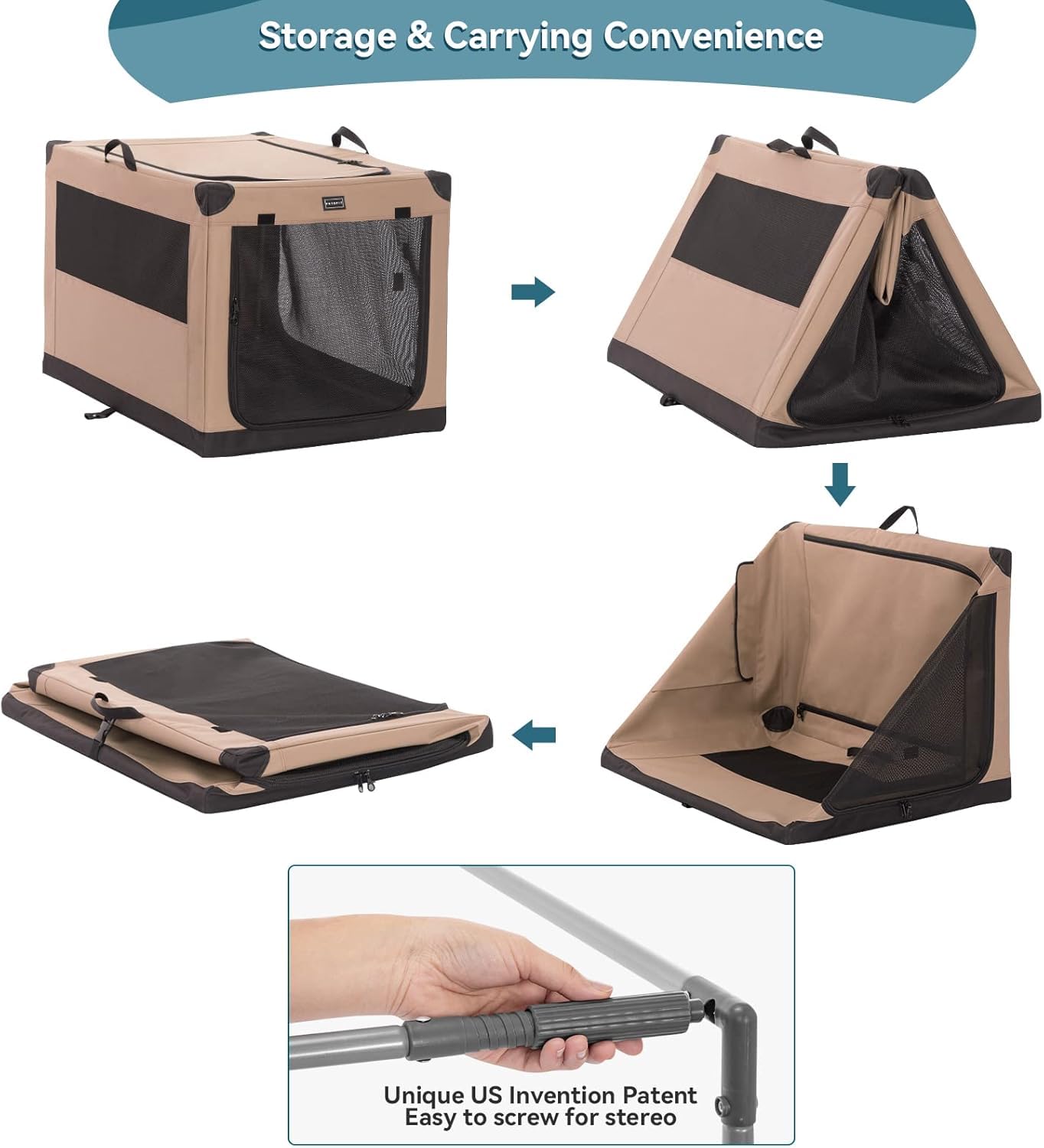 Petsfit Portable Dog Crate, Soft Sided Dog Crate - 26 Inch Lightweight, Easy Setup, Sturdy Dog Travel Crate, Adjustable Framewor