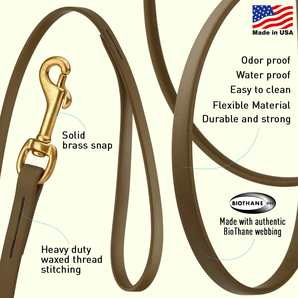 Viper Biothane K9 Working Dog Leash Waterproof Lead for Tracking Training Schutzhund Odor-Proof Long Line with Solid Brass Snap