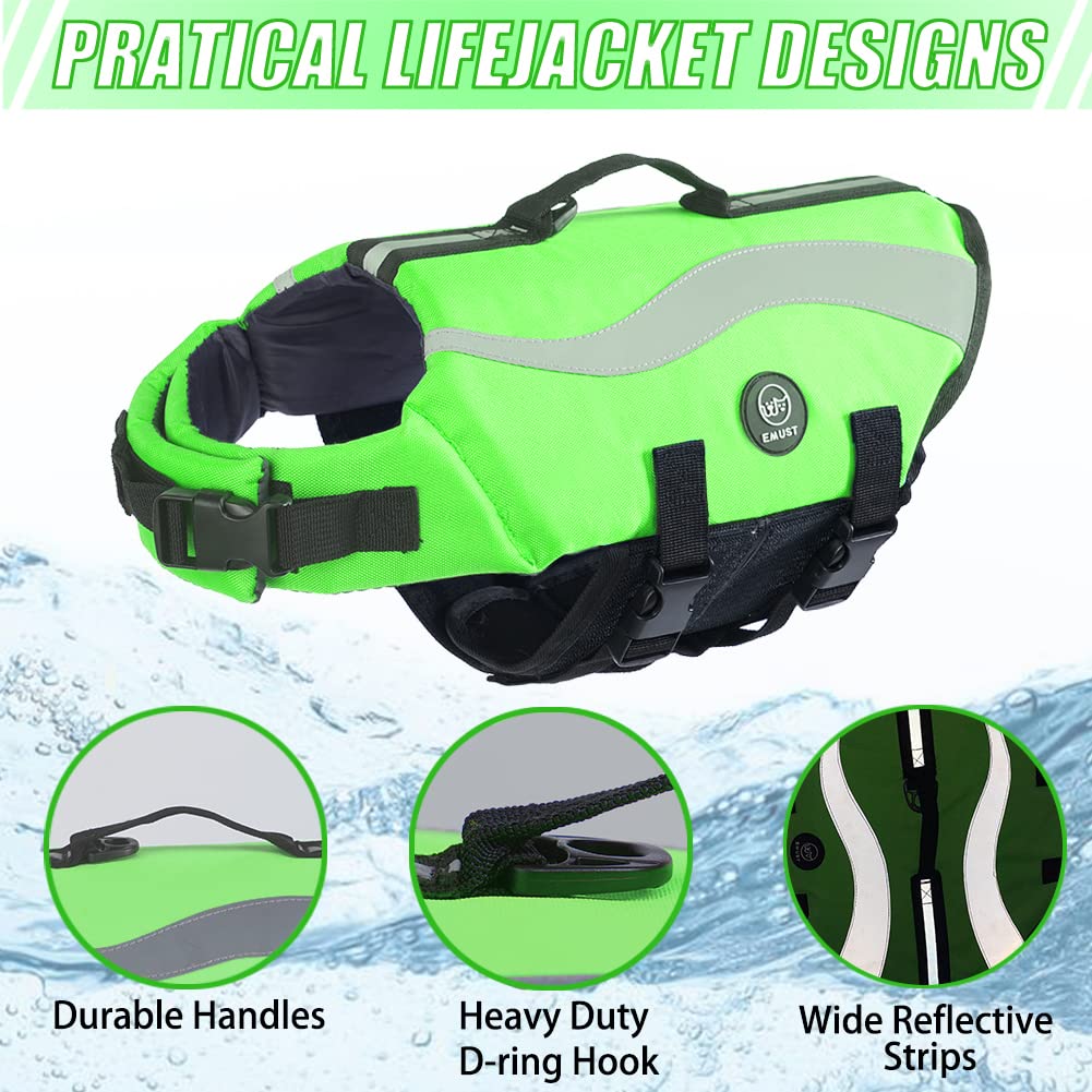 Emust Life Preserver For Dogs, Lightweight Small/Medium/Large, Xl Life Jacket For Swimming/Boat, Green