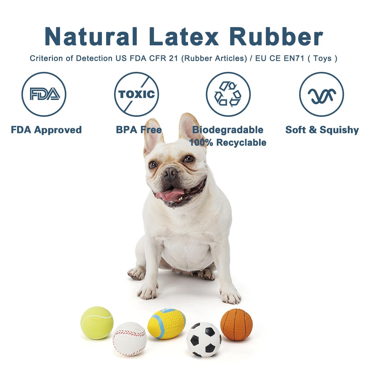 Pawdoer Squeaky Dog Ball - Soft Latex Rubber Squeaky Dog Toys For Small Dogs Puppies - Cute Dog Squeak Toys Play Ball - Tennis Ball, Soccer Ball, Football, Basketball And Baseball