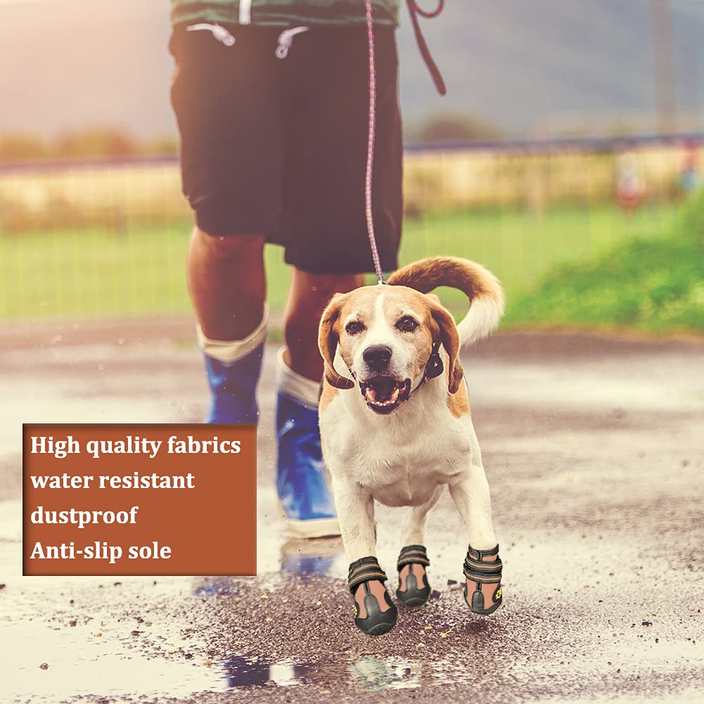 Covertsafe& Dog Boots For Dogs Non-Slip, Waterproof Dog Booties For Outdoor, Dog Shoes For Medium To Large Dogs 4Pcs With Rugged Sole Black-Brown