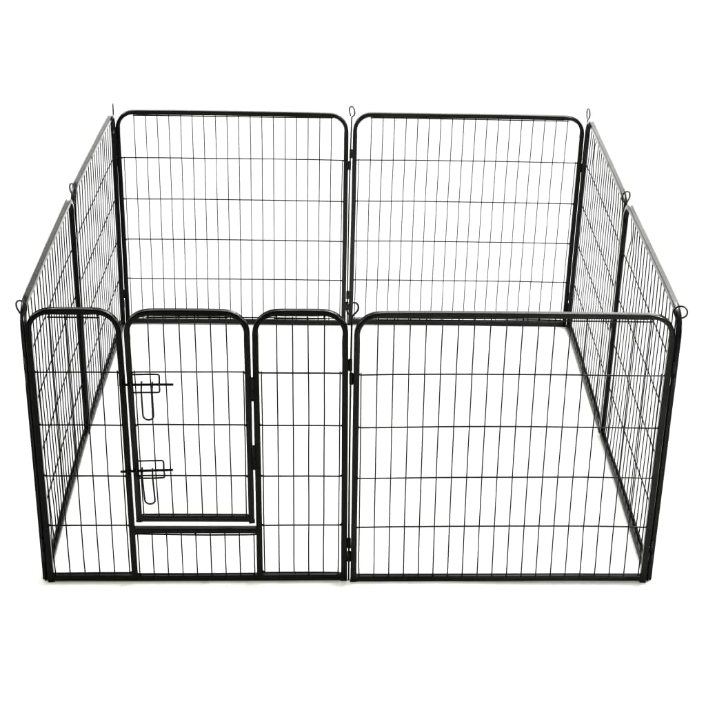 Vidaxl Dog Playpen 8 Panels Dog Exercise Folding Enclosure Run Cage Wire Fence Pet Kennel Supply Indoor Outdoor Home Garden 31.5'X31.5' Black Steel