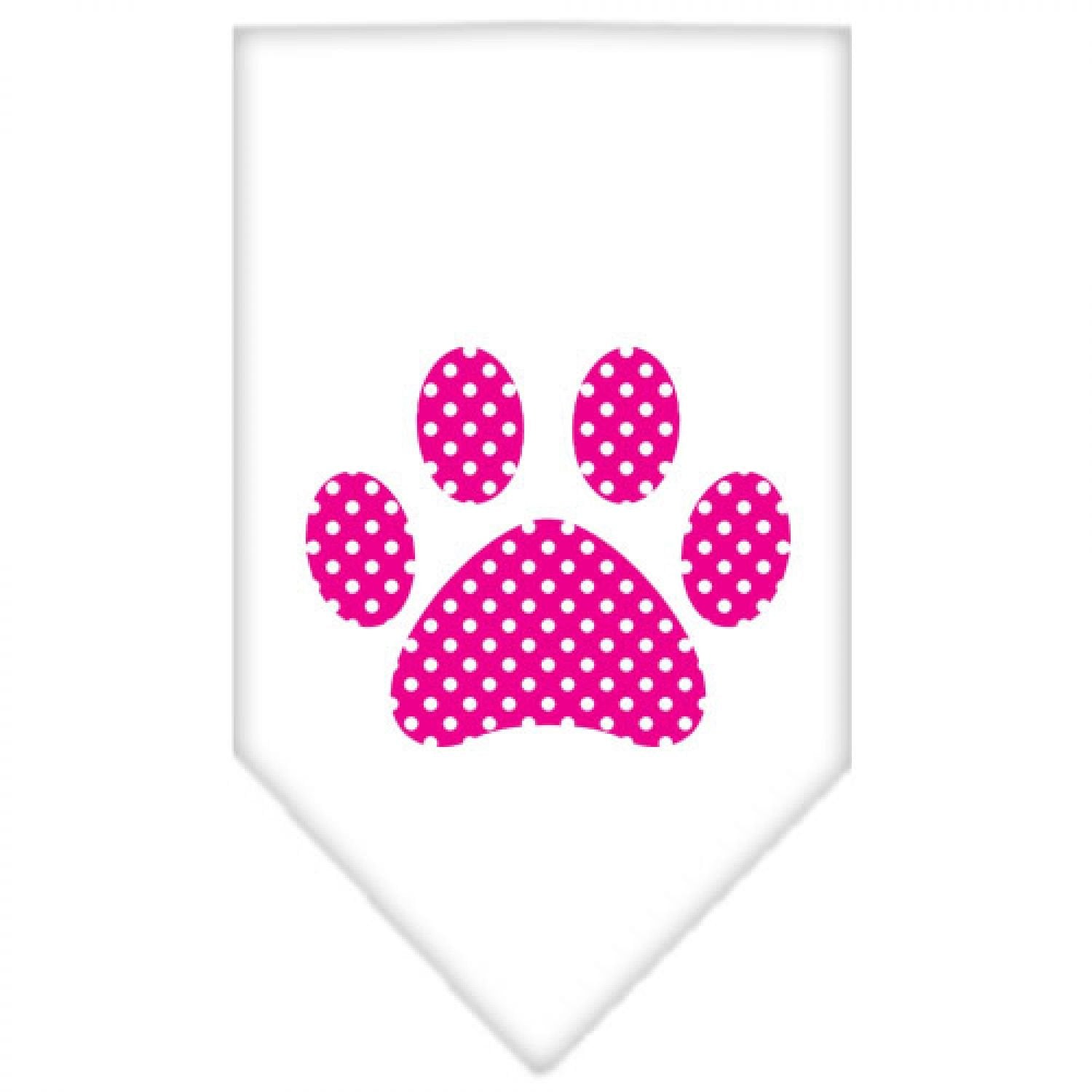 Mirage Pet Products Pink Swiss Dot Paw Screen Print Bandana for Pets, Small, White