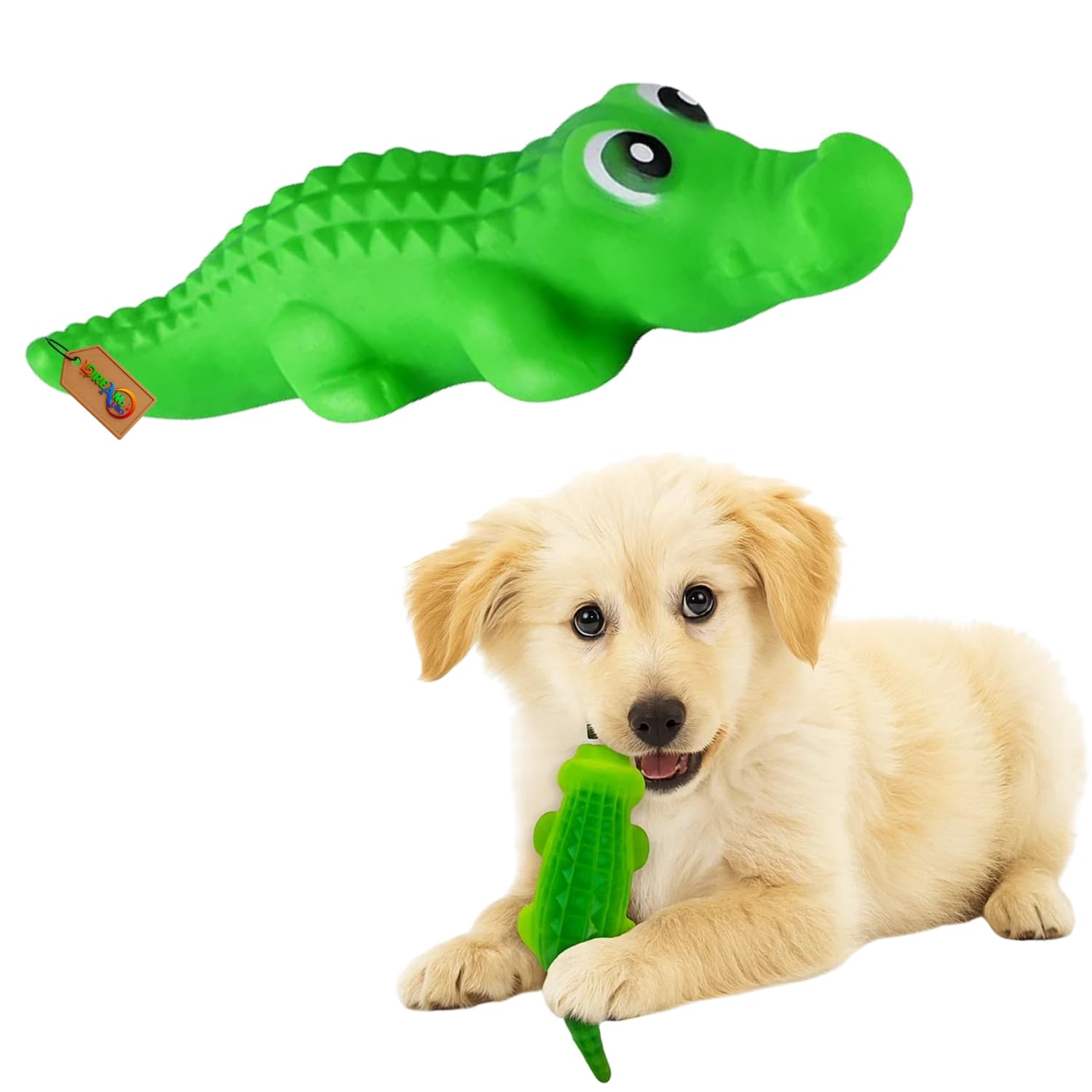 DreamAuro Crocodile Squeaky Toy for Dogs & Cats | Durable Rubber Chew Toy with Textured Surface | Interactive Fetch, Tug & Playt
