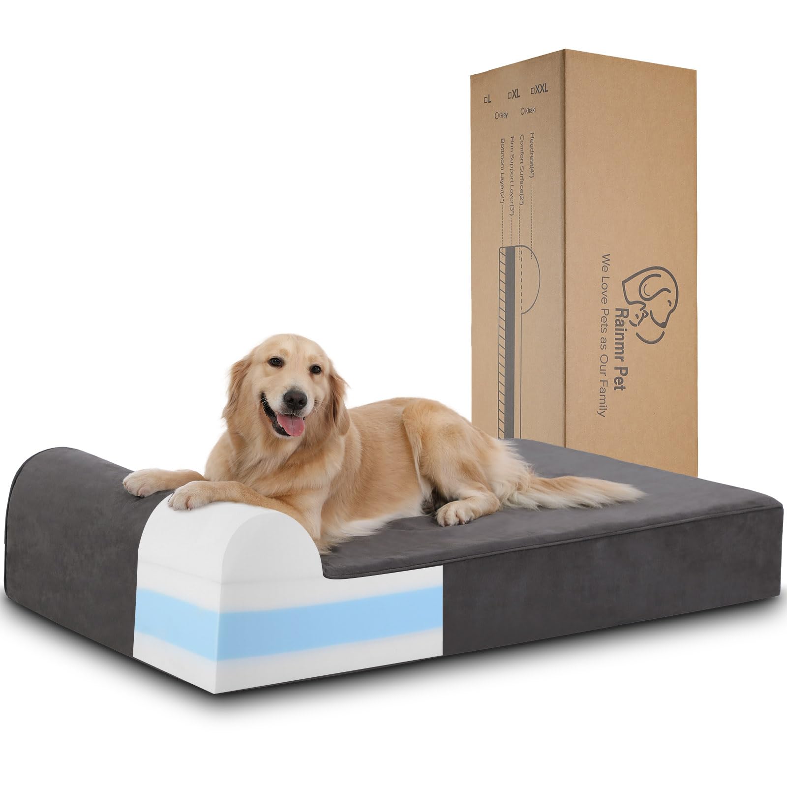 Rainmr 7 Inch Orthopedic Dog Bed For Large Dogs - Chew-Resistant & Washable Microsuede Cover/Waterproof Inner Case - With 4 Inch