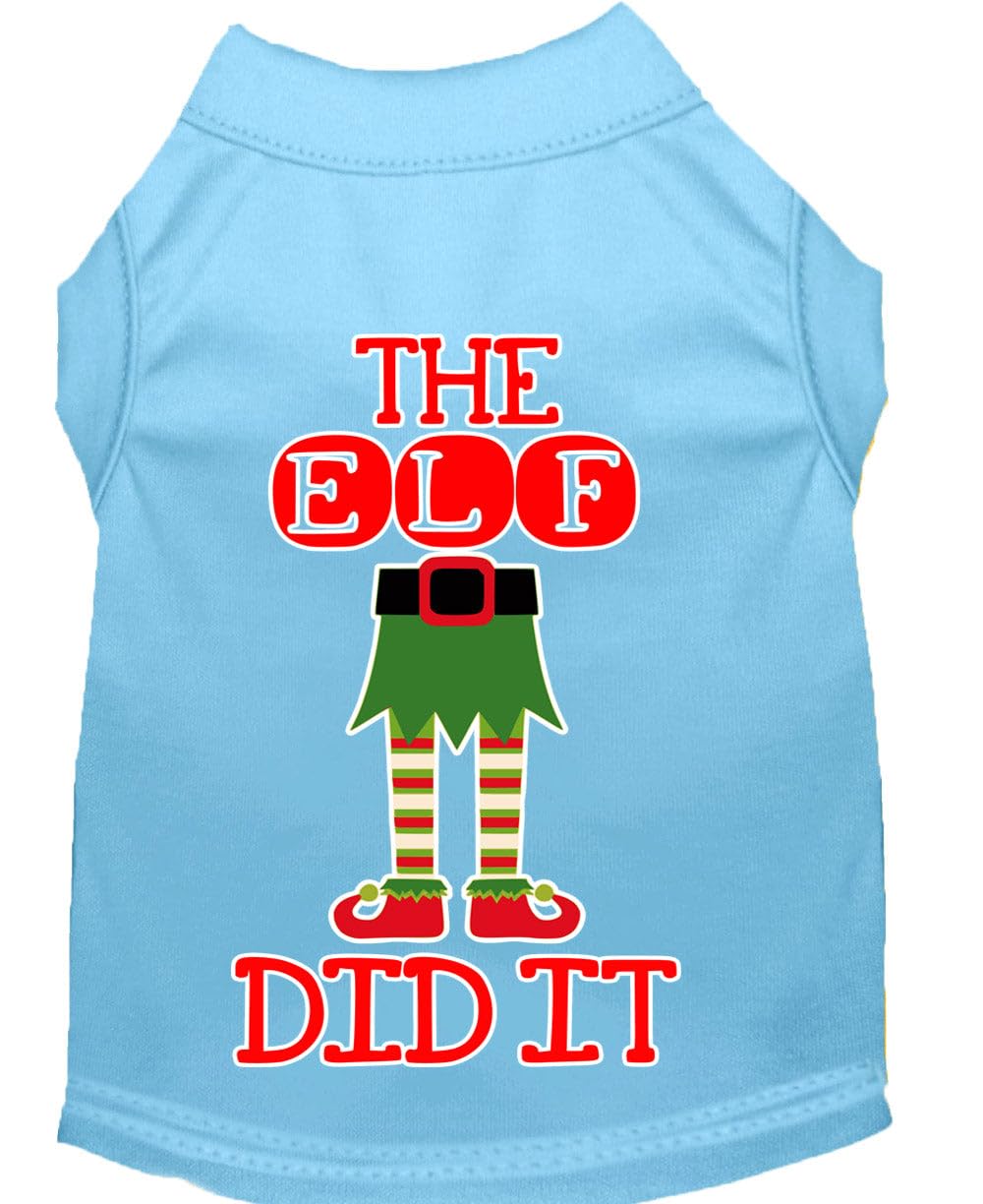 Christmas Pet Dog & Cat Shirt Screen Printed, "The Elf Did It" Baby Blue 3XL (25-35 lbs.)