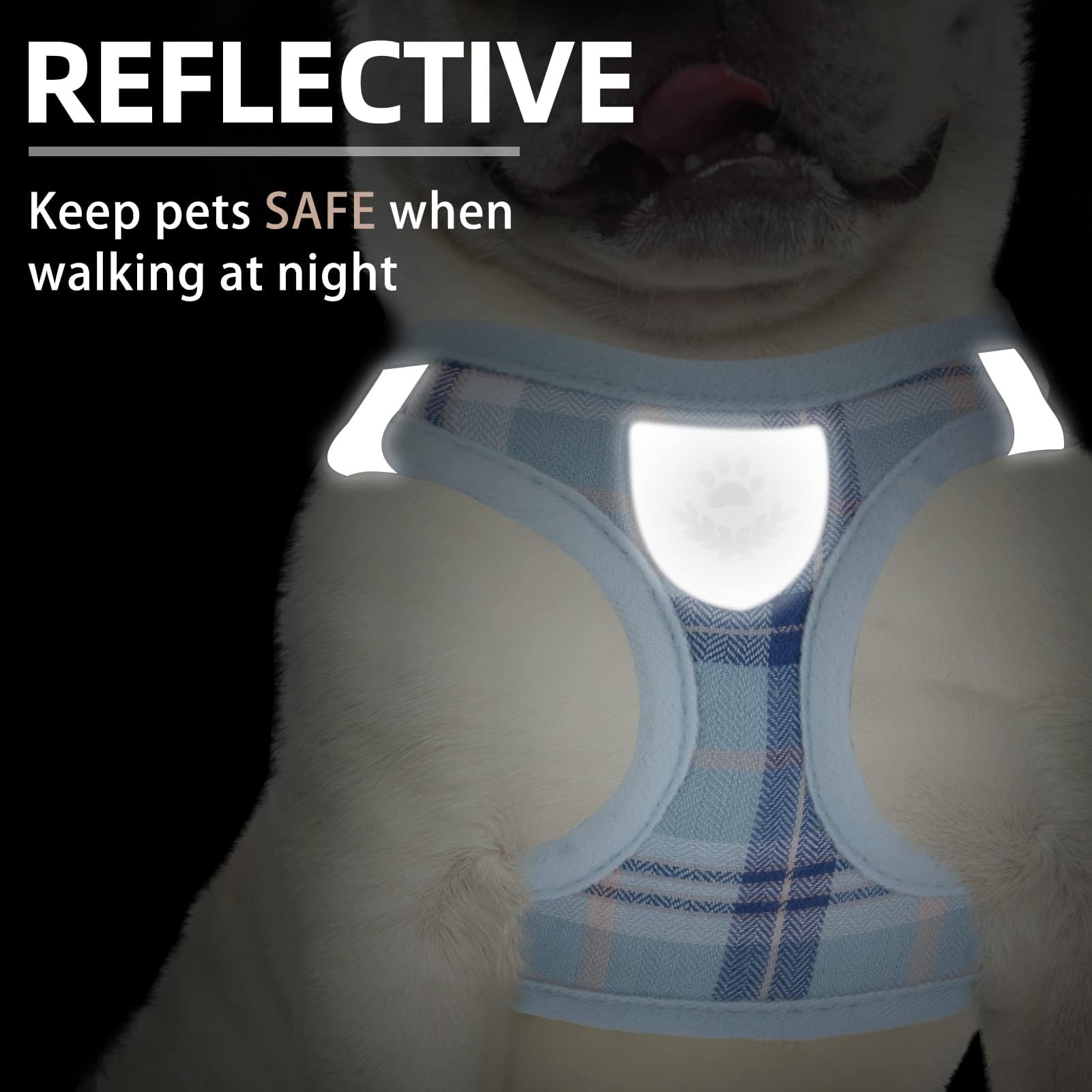 Pupteck Adjustable Dog Harness Collar And Leash Set Step In No Pull Pet Harness For Small Medium Dogs Puppy And Cats Outdoor Walking Running, Soft Mesh Padded Reflective Vest Harnesses, Blue M