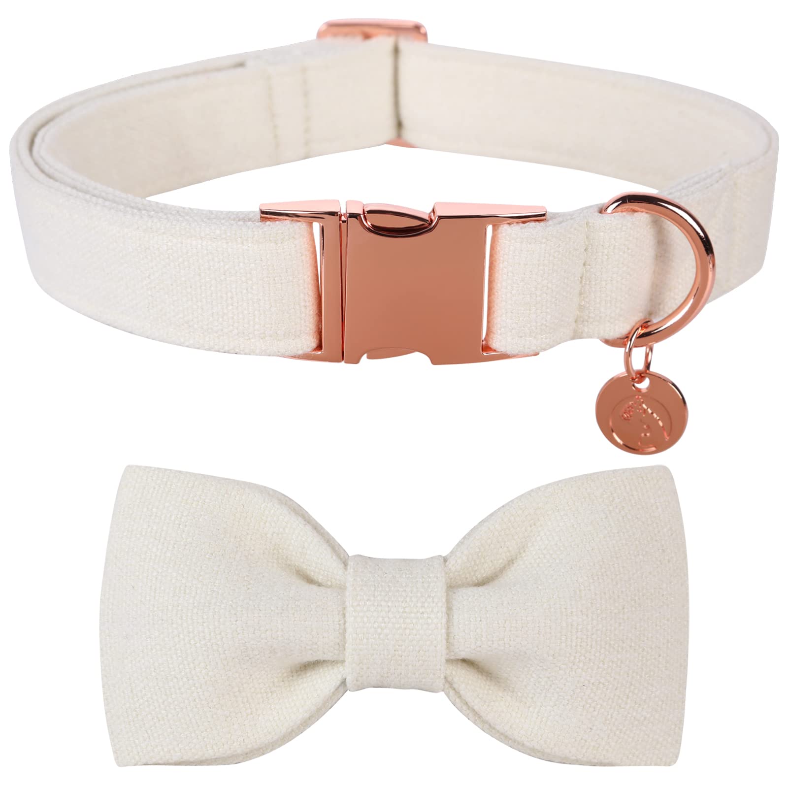 Dogwong Cotton Dog Collar With Bow, White Pet Collar Wedding Dog Collar Durable Adjustable Dog Collar For Small Medium Large Dog