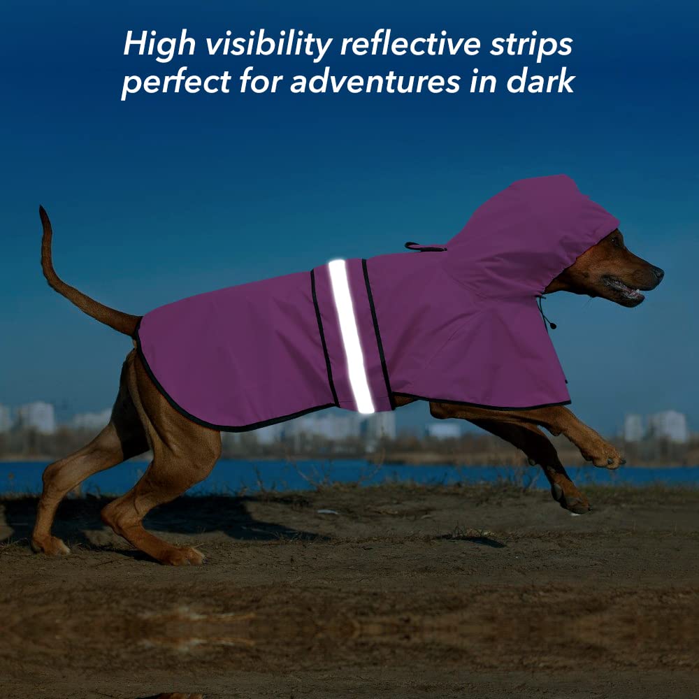 Ezierfy Dog Raincoat, Waterproof Coat With Hood Reflective Pet Rain Jacket With Leash Hole, Lightweight Dog Slicker Poncho For Walking (Pink, Xx-Large)