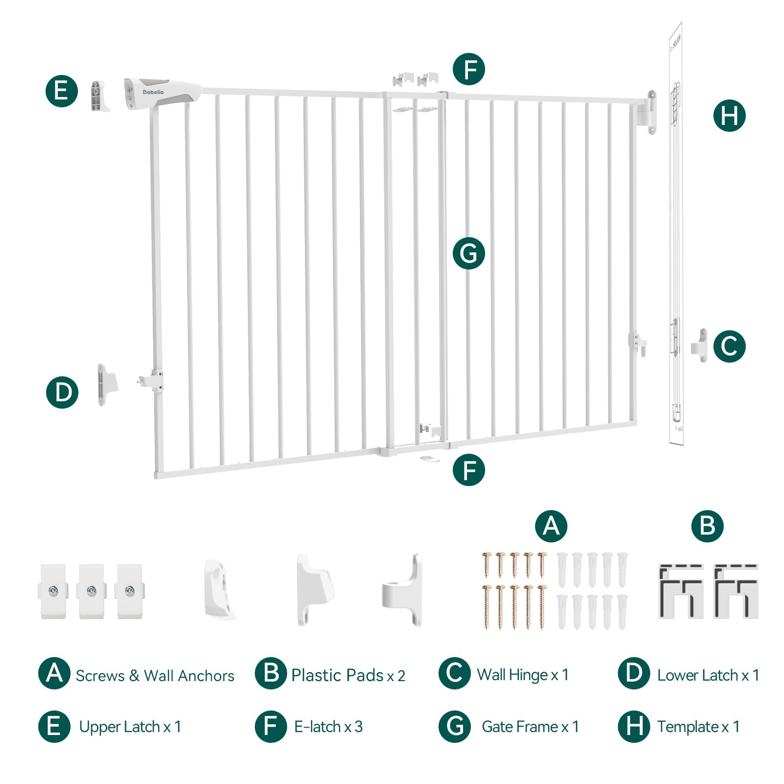 Babelio 31.5-55' No Bottom Bar Baby Gate Extra Wide, 2-In-1 Auto Close Dog Gate For The House, Stairs And Doorways, With Large Walk Thru Door, White