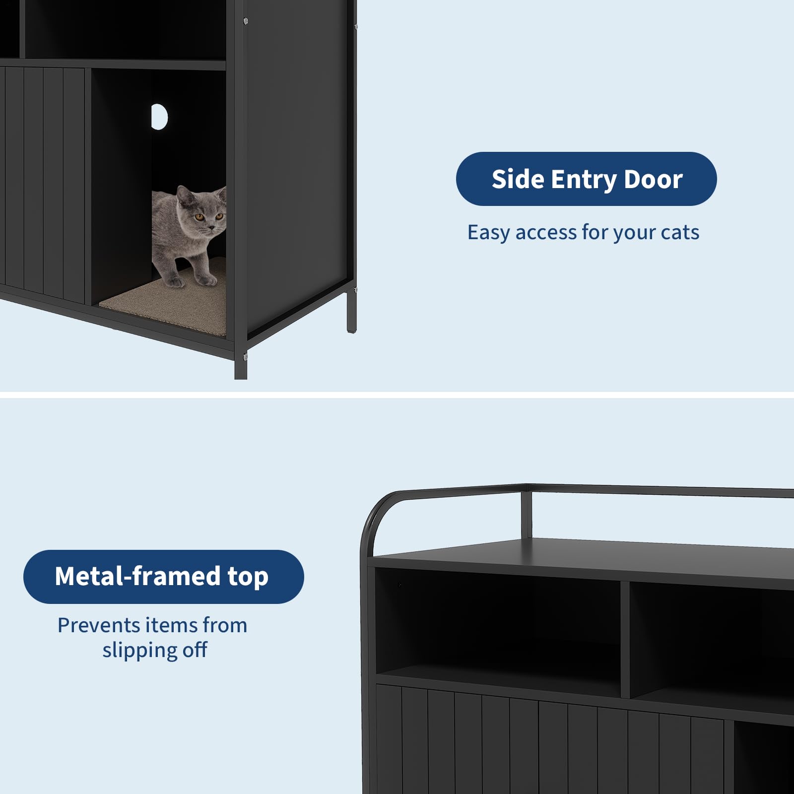 GarveeHome Cat Litter Box Enclosure with Metal Frame and Dual Storage Shelves, Modern Hidden Litter Box Furniture Indoor Cat Hou