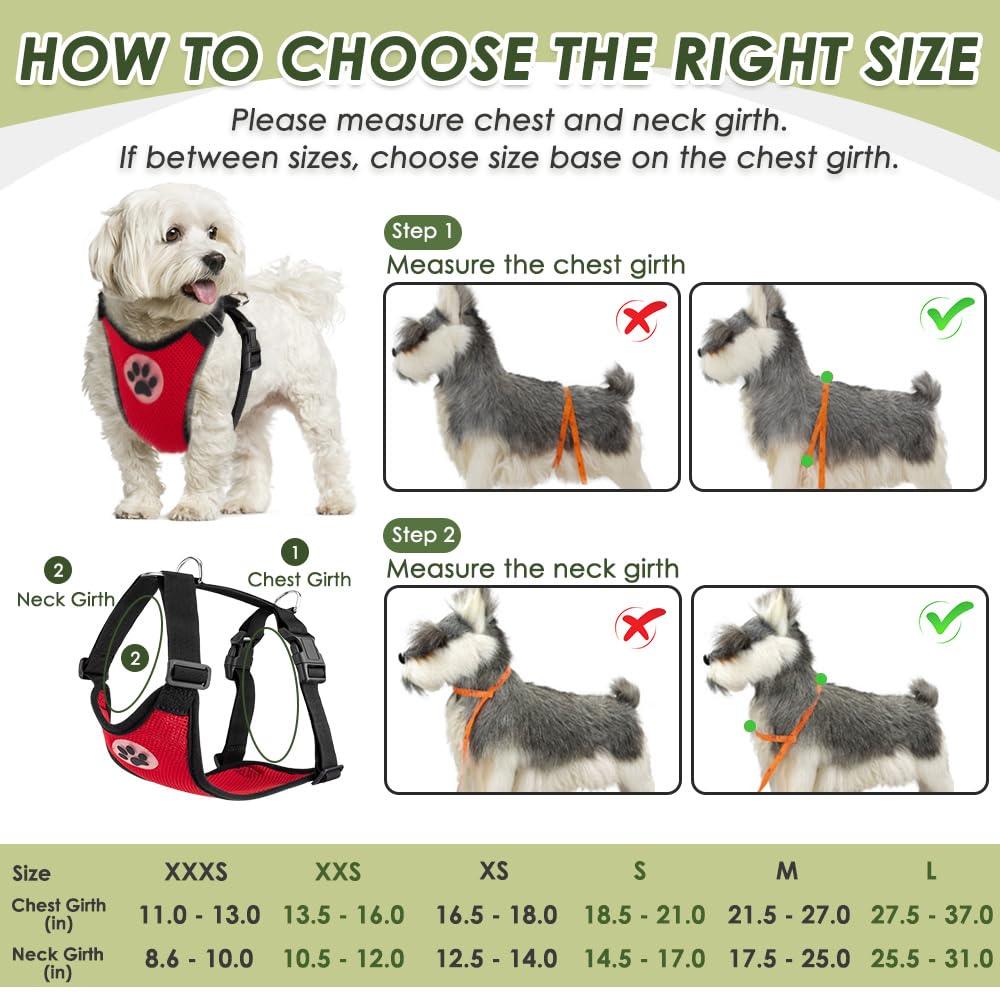 Slowton Dog Car Harness Seatbelt Set, Dog Vest Harness Adjustable Breathable & Vehicle Safety Seat Belt With Elastic Bungee For Small Medium Large Pets(Red - Double Clip,Xxs)
