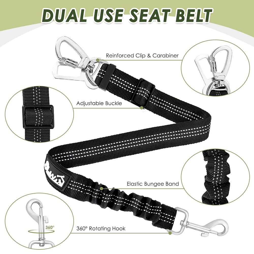 Slowton Dog Seat Belt Harness For Car, Dog Car Harness Adjustable Mesh Breathable & Dog Seatbelt Safety Tether With Elastic Bungee For Small Medium Large Pets(Blue, Double Clip, Xxxs)