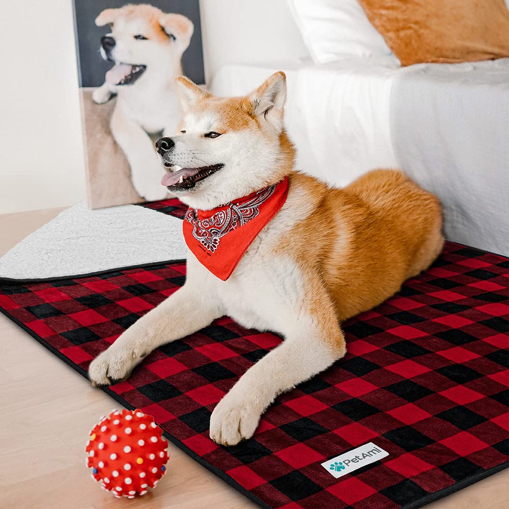 Petami Waterproof Dog Blanket For Small Medium Dogs, Pee Proof Pet Blanket Sherpa Fleece Couch Cover, Reversible Cat Throw Bed Sofa Protector, Soft Plush Washable Pad (Medium 29X40, Checker Red)