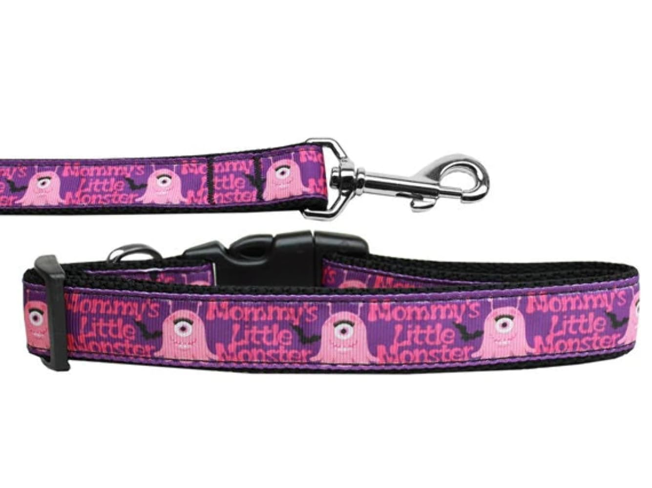 Pet Dog & Cat Nylon Collar or Leash, "Mommy's Little Monster" 3/8" w x 4 ft. leash