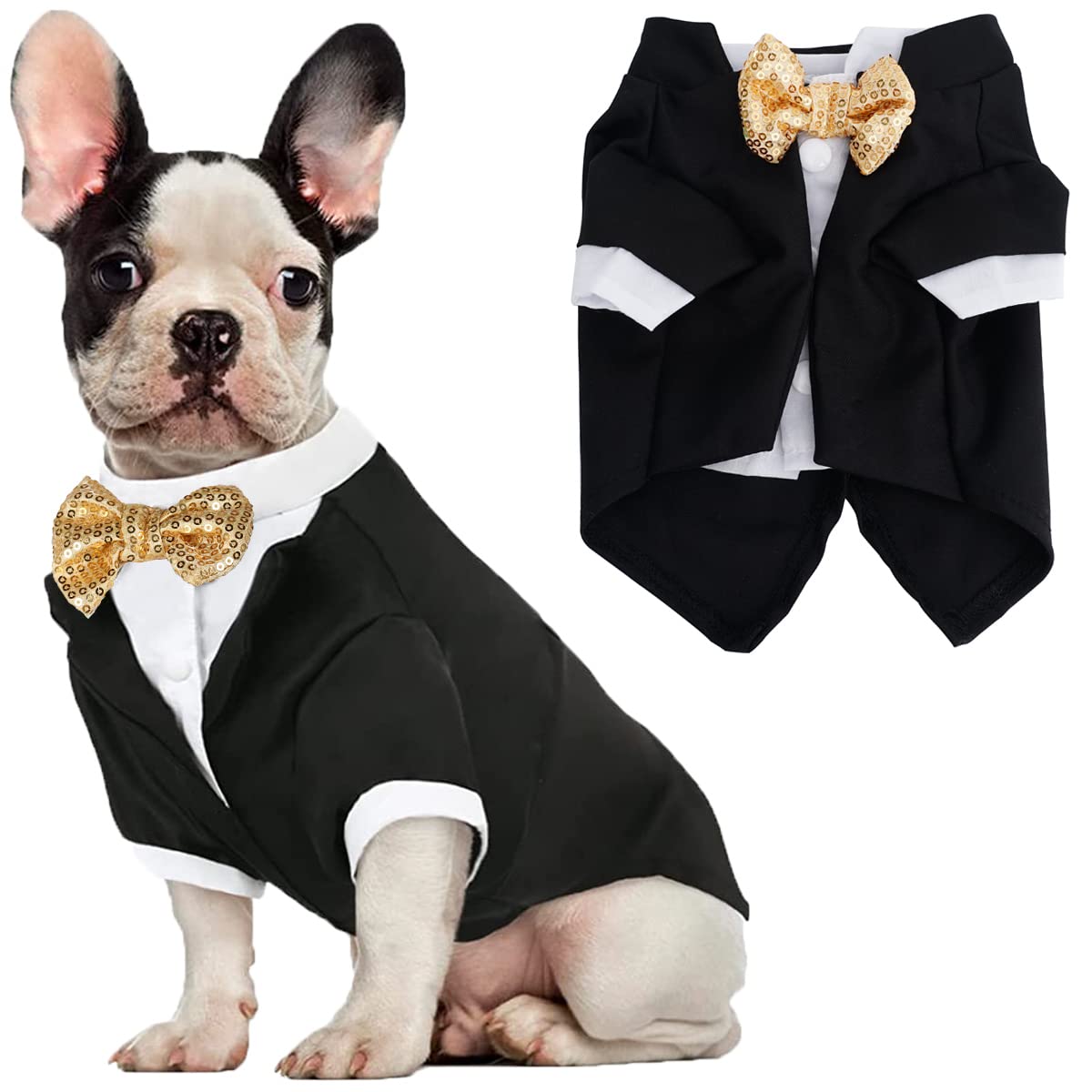 Dog Tuxedo, Formal Dog Clothes Shirt Costume Wedding Attire Party Bow Tie Suit, Dog Outfit For Small Medium Large Dogs Cats, Halloween Pet Costumes Birthday Puppy Clothing Christmas Apparel (L)
