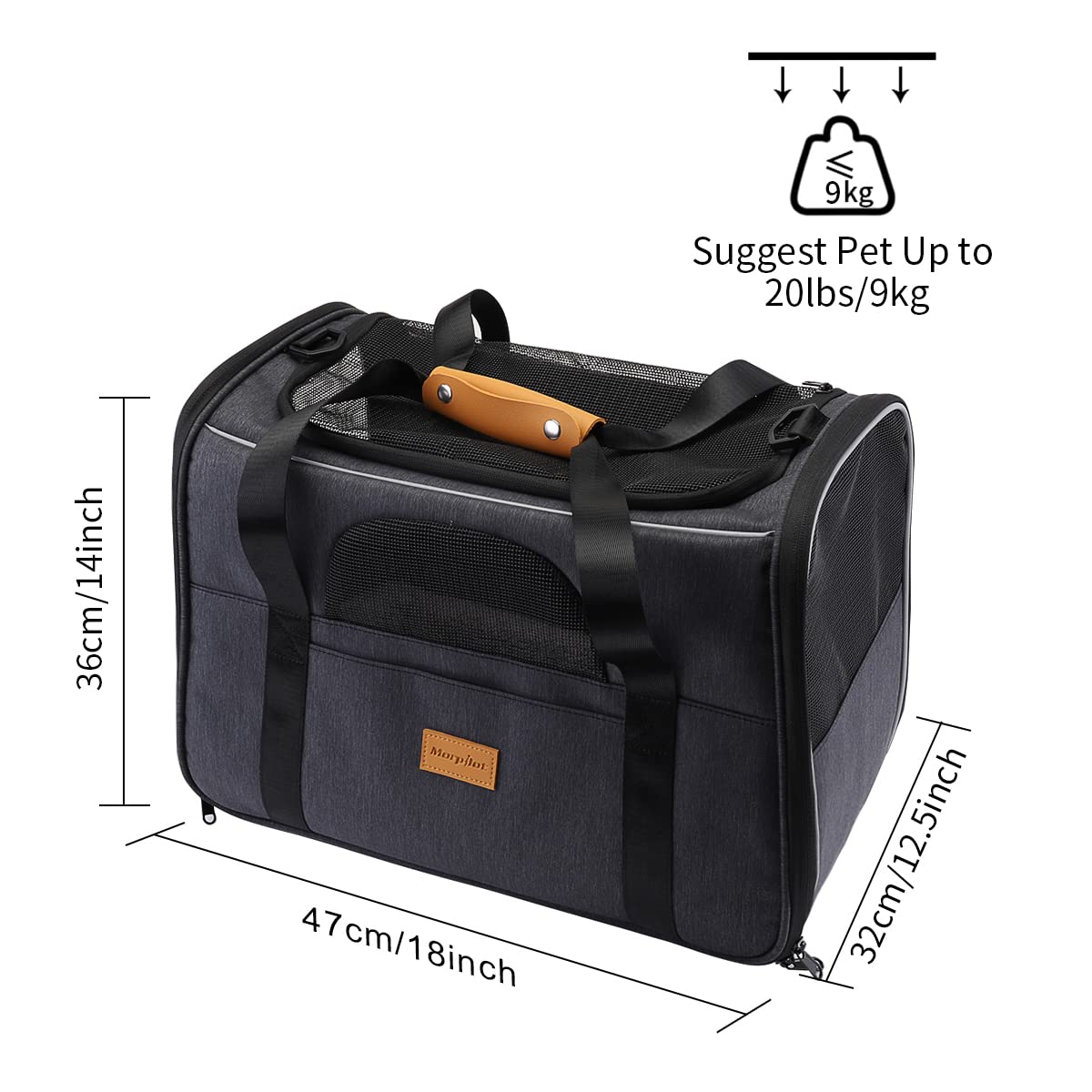 Morpilot Pet Carrier Bag, Portable Cat Carrier Bag Top Opening, Removable Mat And Breathable Mesh, Foldable Cat Carrier Transpor